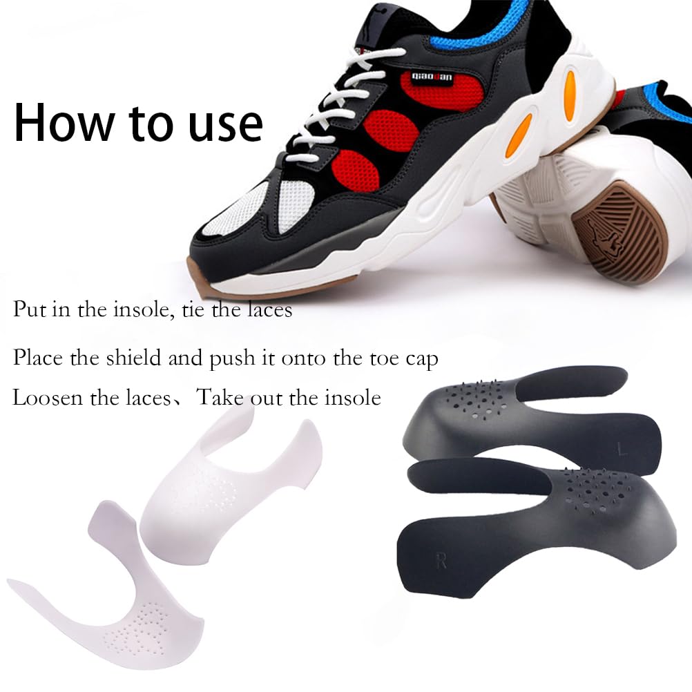 4 Paia di Protezioni per Scarpe, Protezione Antipiega per Scarpe, Protezione Antipiega Traspirante, impedisce alle Scarpe da Ginnastica di sgualcirsi e ammaccarsi, Nero/Bianco