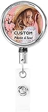 Personalised Retractable ID Badge Holder with Metal Clip, Design Your Own Badge Reel with Photo Logo Text, Customised Name Badge Clip Work Tag Badge Holder for Nurses Office Employee Teacher, 1pcs