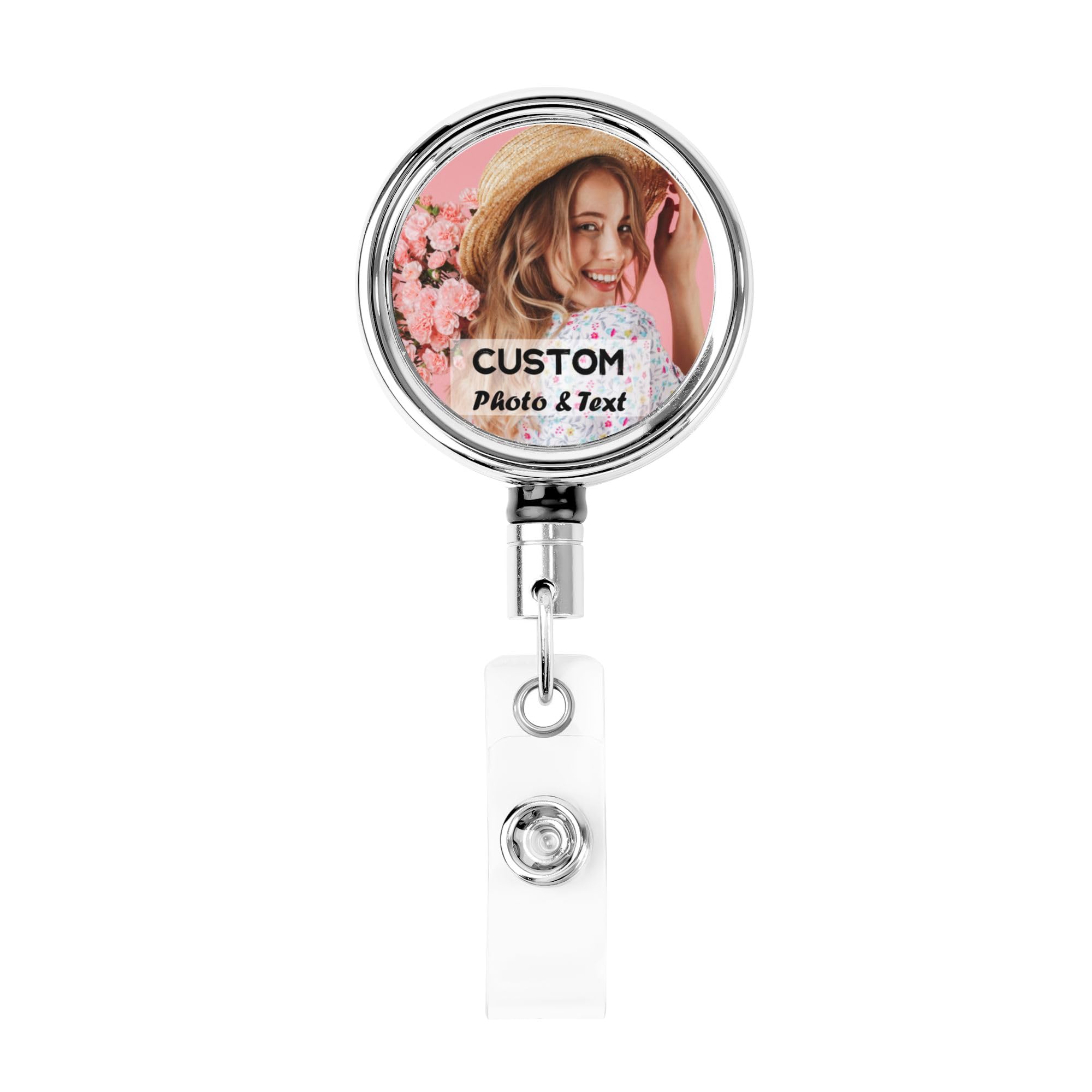 Personalised Retractable ID Badge Holder with Metal Clip, Design Your Own Badge Reel with Photo Logo Text, Customised Name Badge Clip Work Tag Badge Holder for Nurses Office Employee Teacher, 4pcs