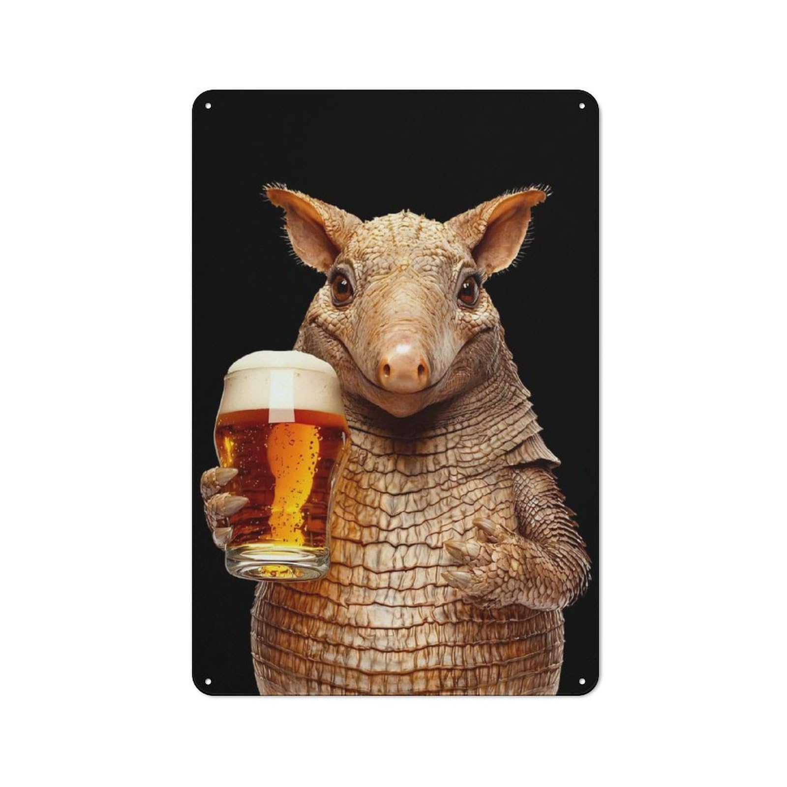 Junmoney Armadillo With Beer Modern Vintage Metal Wall Decor 30X20cm, Office Metal Sign For Office, Study, Studio Or Hallway