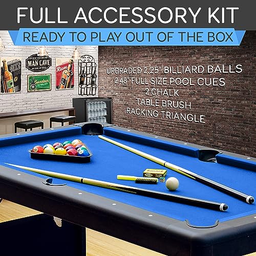 Image of SereneLife 6-Ft Folding Pool Table - Best in Stability - Steel Frame, Fully Supported Slate, Welded Leg Supports with Safety Anti Collapse Locks, 128LB Heavy Duty Billiard Game and Accessory Set