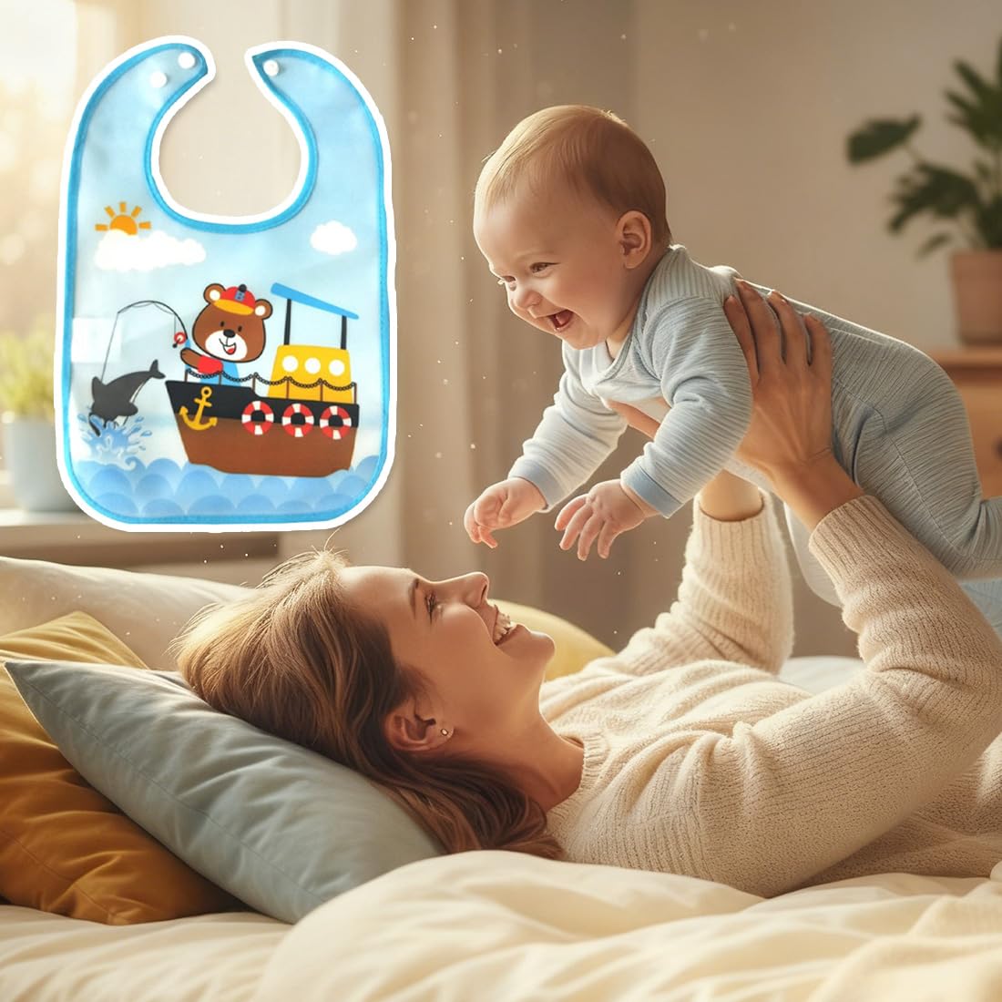 Bavaglini per Bambini Impermeabili Lavabili con Tasca Set di 4 per Neonati e Bambini Piccoli