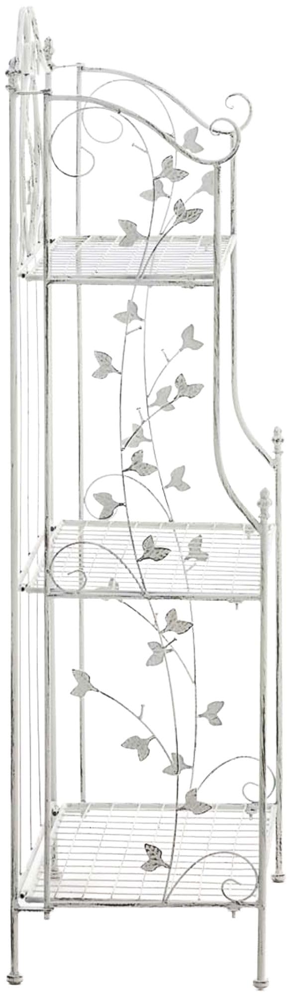 CLP Estanteria de pie Plegable Reus, Estante Escalonado Estilo Rustico, estanteria para Plantas de Metal, compacta para Interior y Exterior, Color:Blanco Envejecido