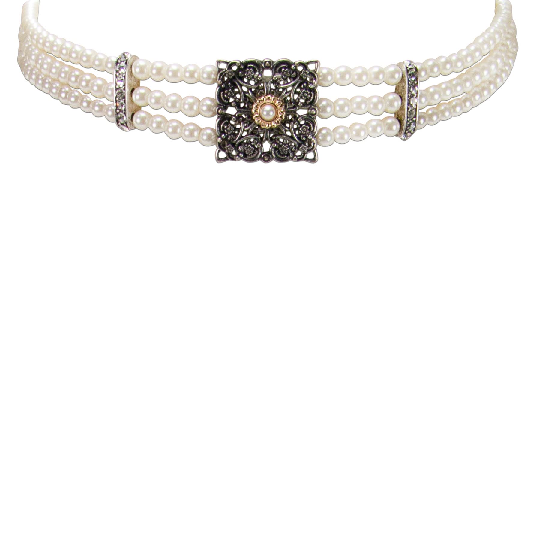 Alpenflüstern Gargantilla de perlas para traje regional Anabelle – elegante – Nostálgica – Joya para mujer, filigrana tirolesa (crema-blanco) DHK316