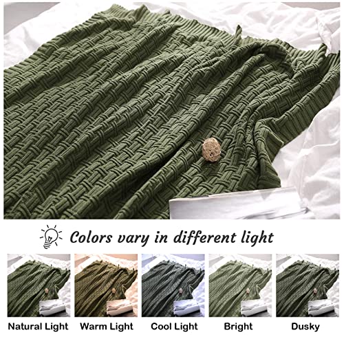 Image of TREELY 100% Cotton Knitted Throw Blanket 60 x 80 Inches, Green Forest