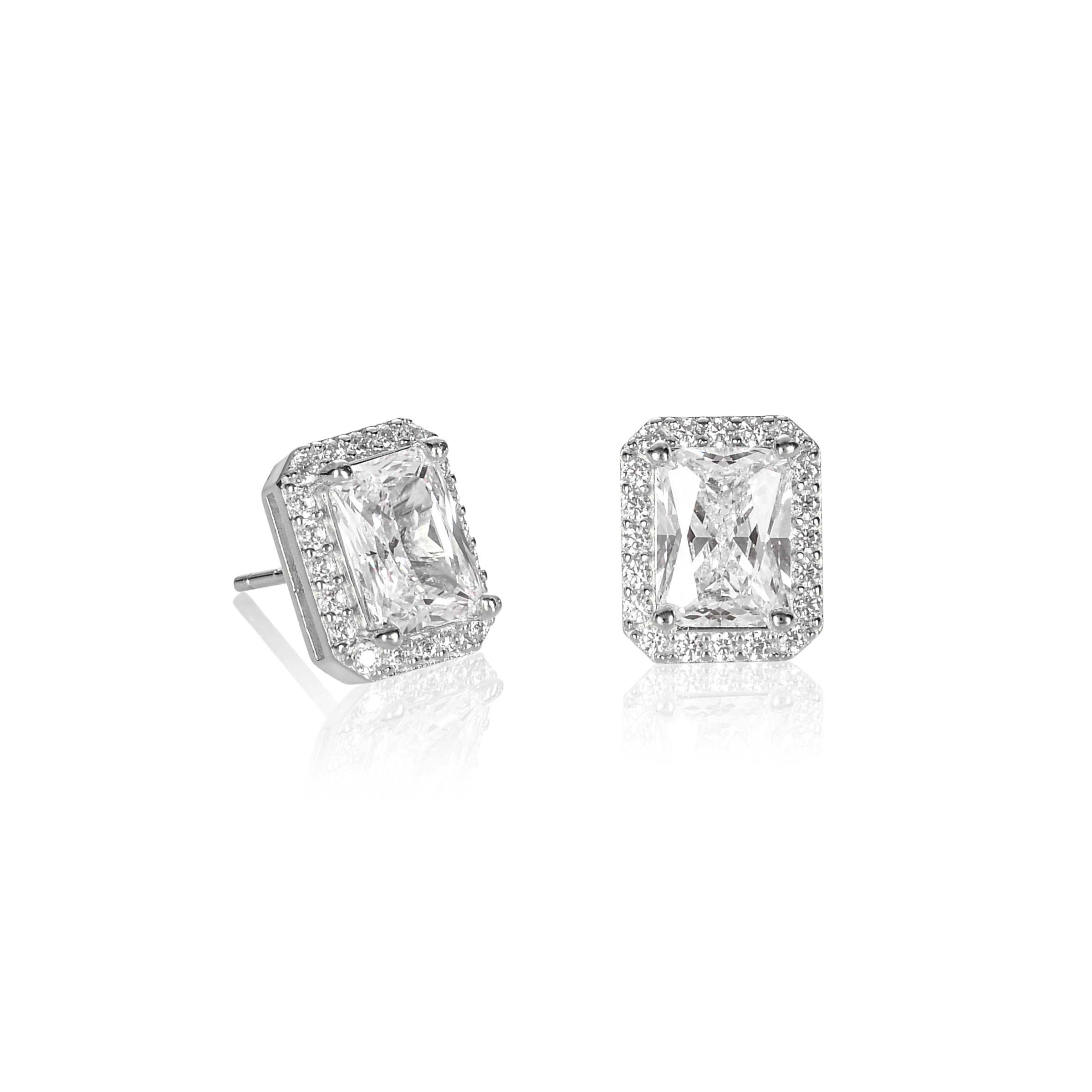 Diamond Treats Ohrstecker aus 925er Sterlingsilber mit Smaragdschliff für Damen mit weißen, grünen, blauen oder roten Zirkonia-Steinen, Ohrringe aus 925er Silber für Frauen
