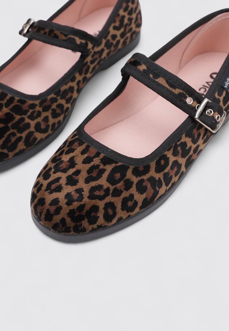victoria Bailarinas Gong Fu 1080117 | Terciopelo Animal Print & Ribete Al Tono & Hebilla para Niña