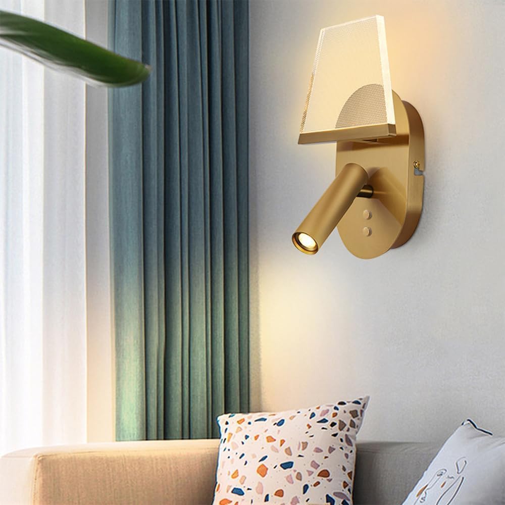 Wall Mount Reading Light 3W LED 3000K Bedside Wall Spotlights Adjustable + 3W Acrylic Ambient Backlight,Soft Light