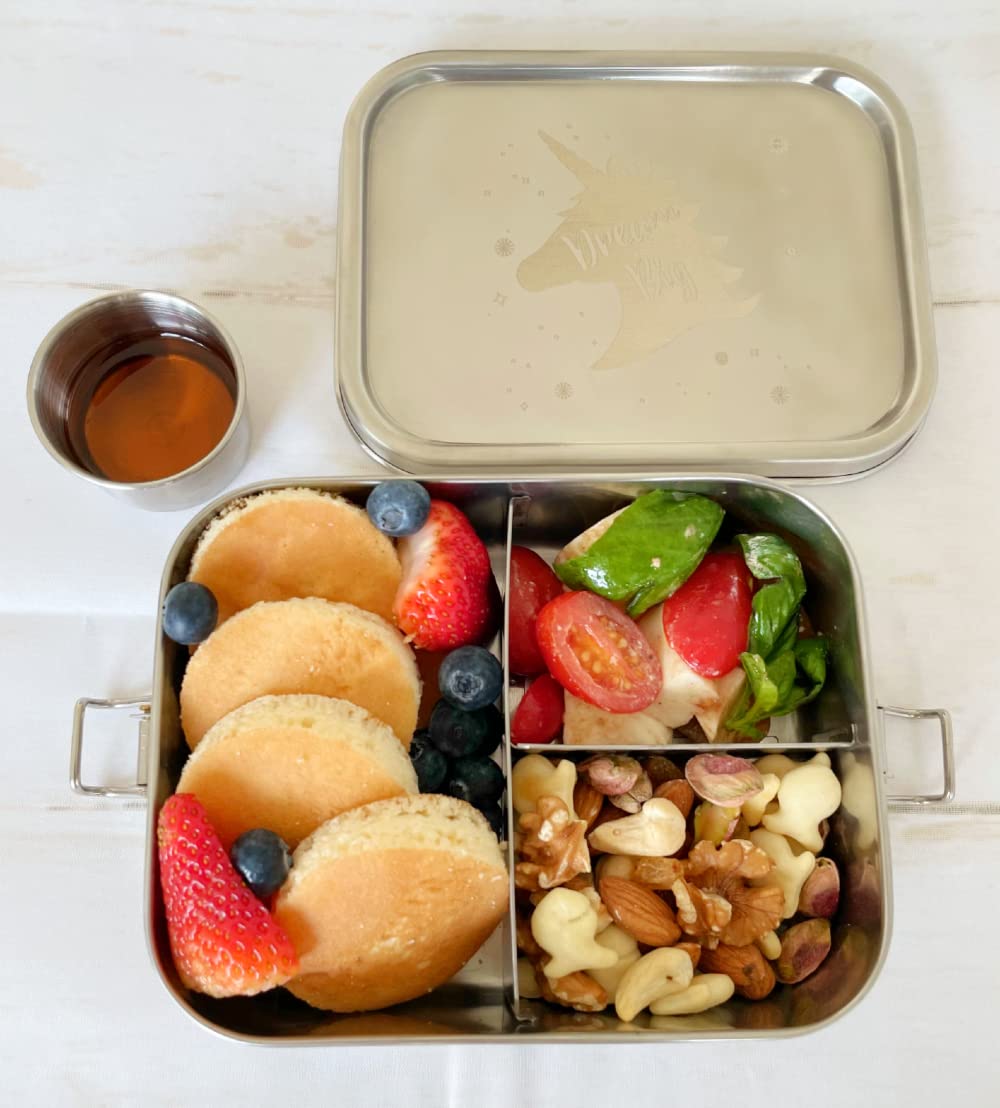Bamboo Bark Stainless Steel Lunch Box with Fun Printed Lid