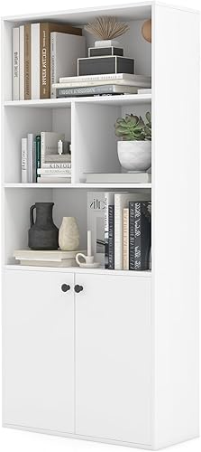 Miniatura 10 de IFANNY Estantería alta con puertas, estantería de 3 estantes con armario de almacenamiento, estanterías verticales y estanterías, estante de