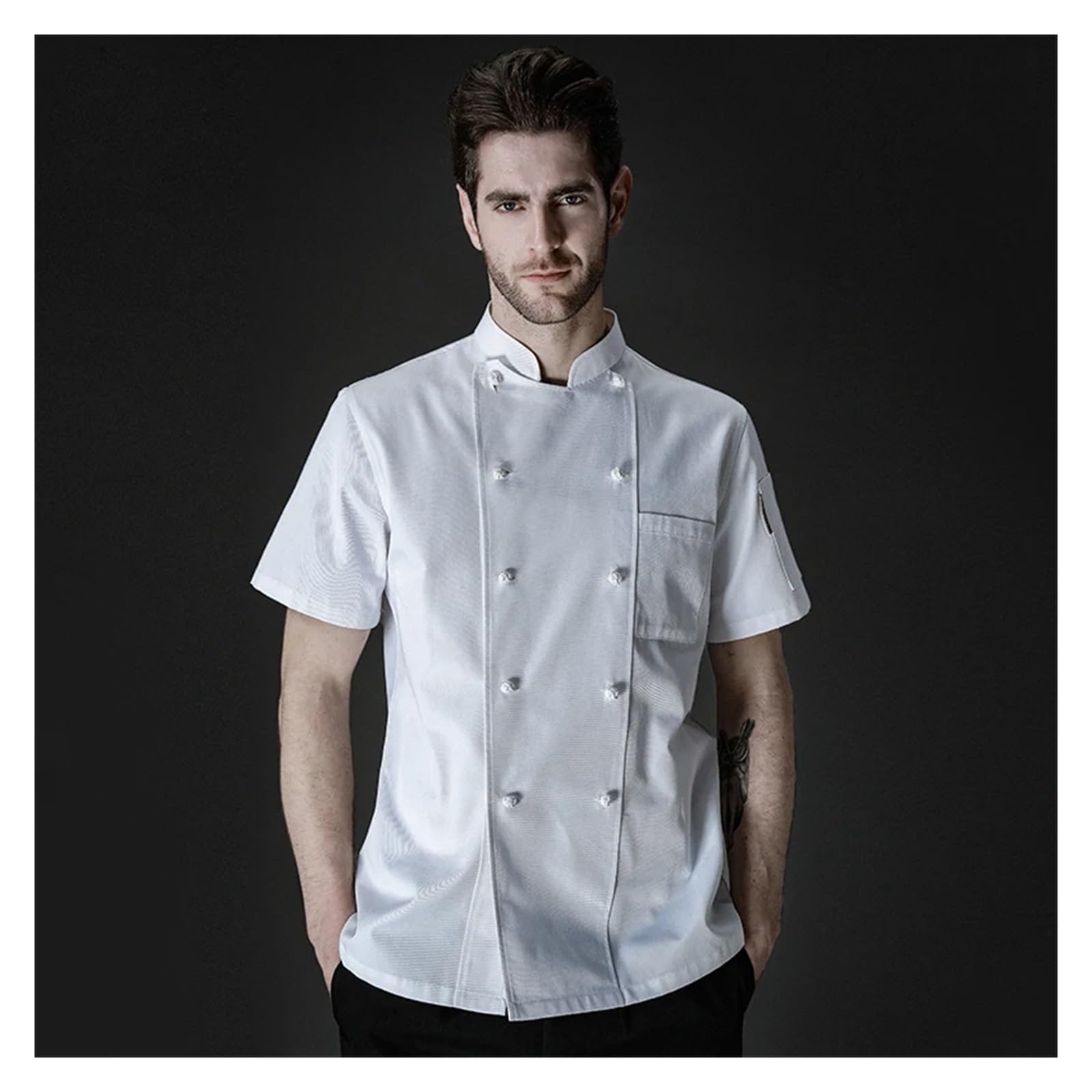 Giacca da cuoco estiva, giacca doppiopetto, abbigliamento lavoro for hotel, ristoranti, panetterie, uomini, uniforme professionale, camicia bianca per Cucine, Ristoranti, Hotel
