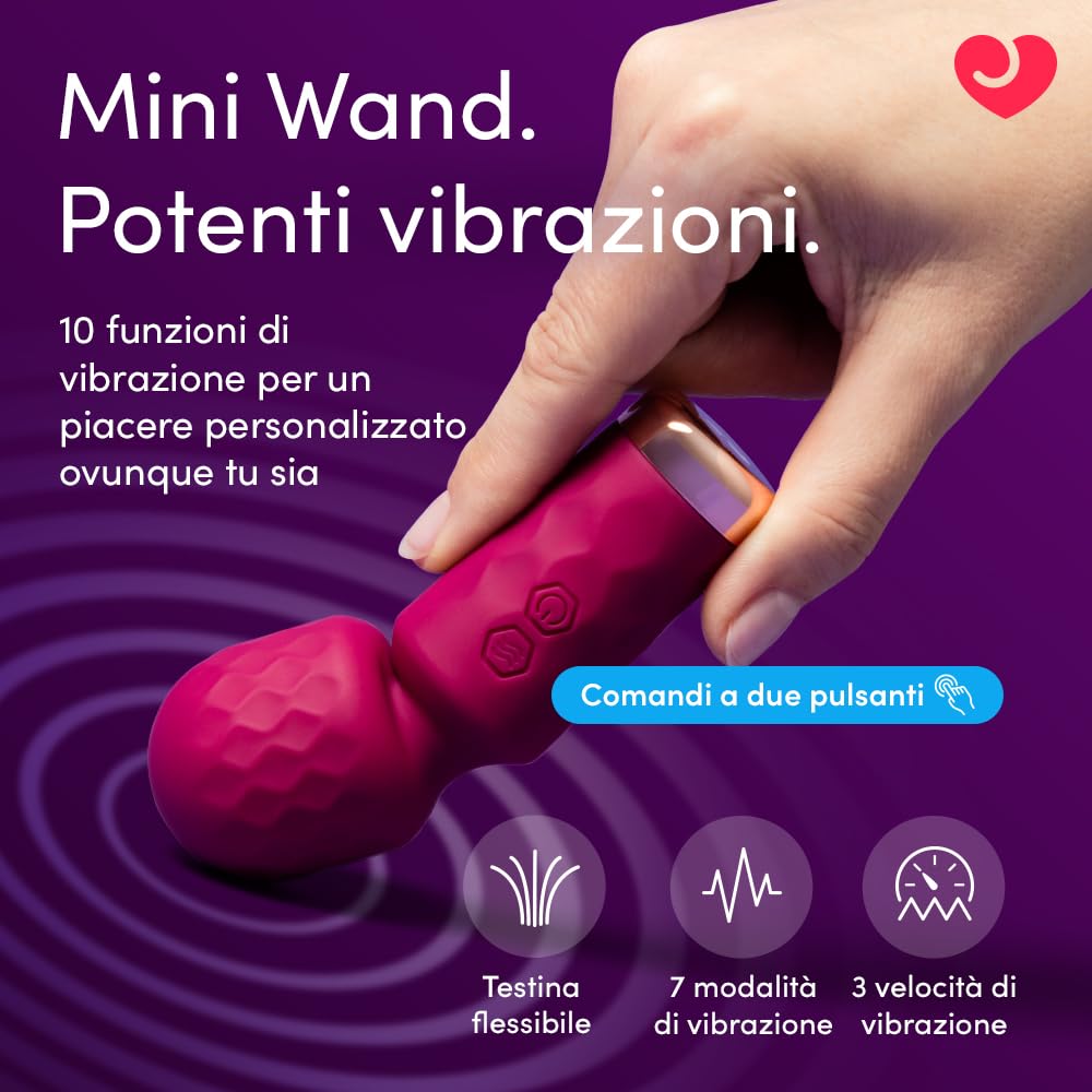 Lovehoney Mini Wand Massaggiatore Vibratore donna | Piccolo Stimolatore femminile per Clitoride Capezzoli Zone Erogene | 10 modalità Ricaricabile & Impermeabile | Massager Sextoys Vibratoreper coppie