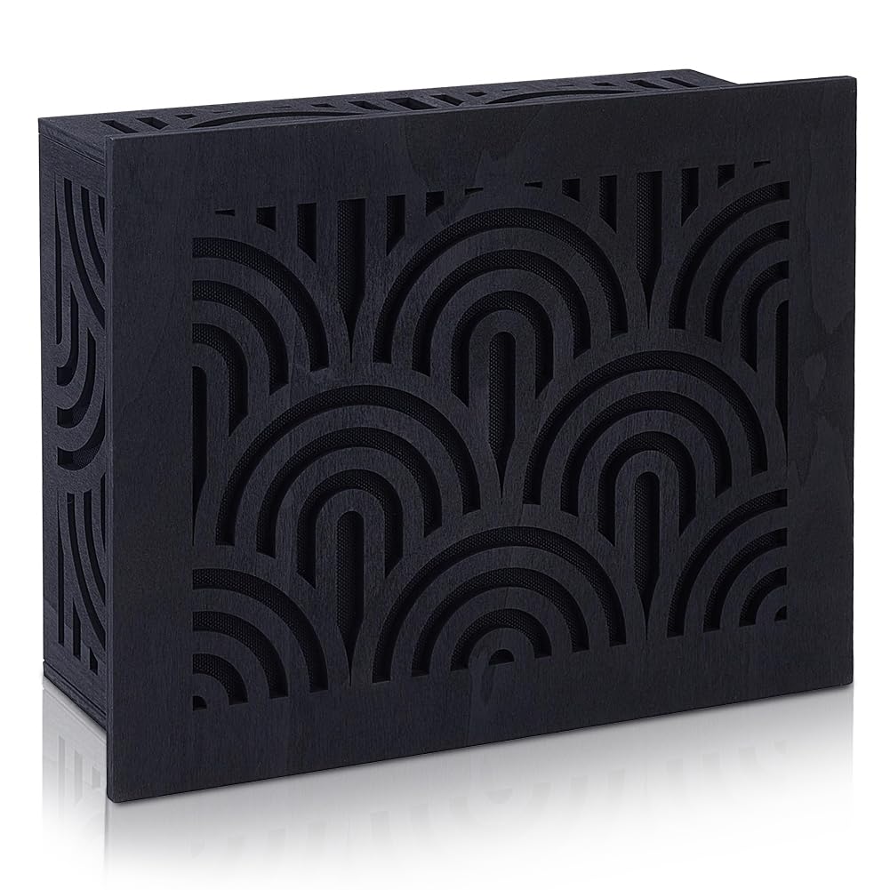 CUTHOLLOW Doorbell Chime Cover Box Plate for Wall Inside, Aesthetic Wave Pattern Pattern Wooden Doorbell Cover for Home, Universal Fit and Easy to Install Decorative Modern Doorbell Box Only, Black