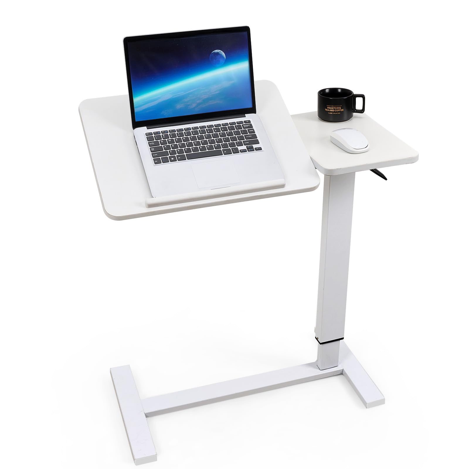 Warmiehomy Height Adjustable Table with Wheels, 80cmx40cm Rolling Hospital Bed Table with 45° Tilting Desktop, Mobile Overbed Bedside Table for Home Office Bedroom Living Room, White