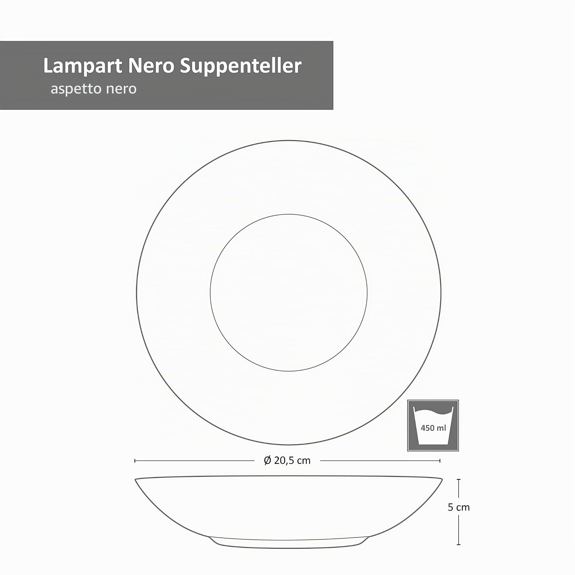 MamboCat Lampart Nero - Set di piatti fondi da 18 pezzi, per 6 persone, in stile etnico moderno, in gres nero opaco