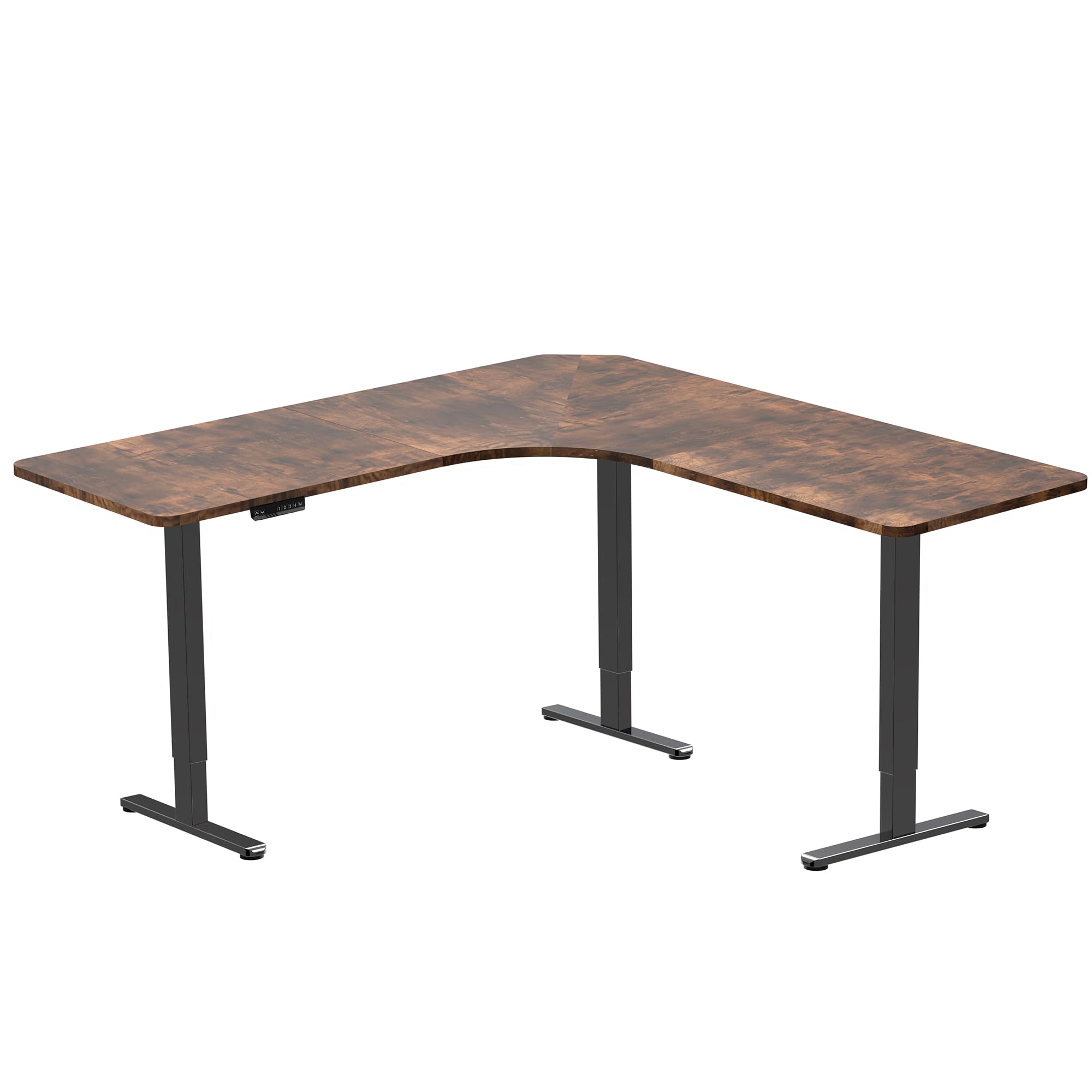 VIVO Electric Height Adjustable 71 x 71 inch Curved Corner Stand Up Desk Rustic Vintage Brown Table Top — view 9