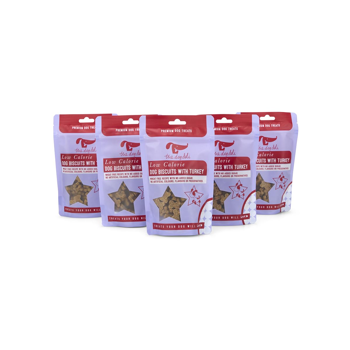 Petface Dog Deli Low Calorie Dog Treats with Turkey, Wheat Free Biscuits, Hand Baked in the UK, 120 g (Pack of 5)