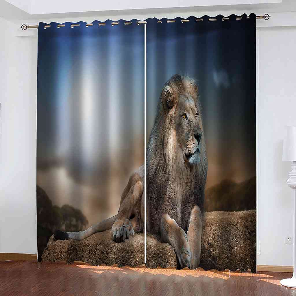 Rideaux occultants isolants thermiques phoniques 3D lion 140x160