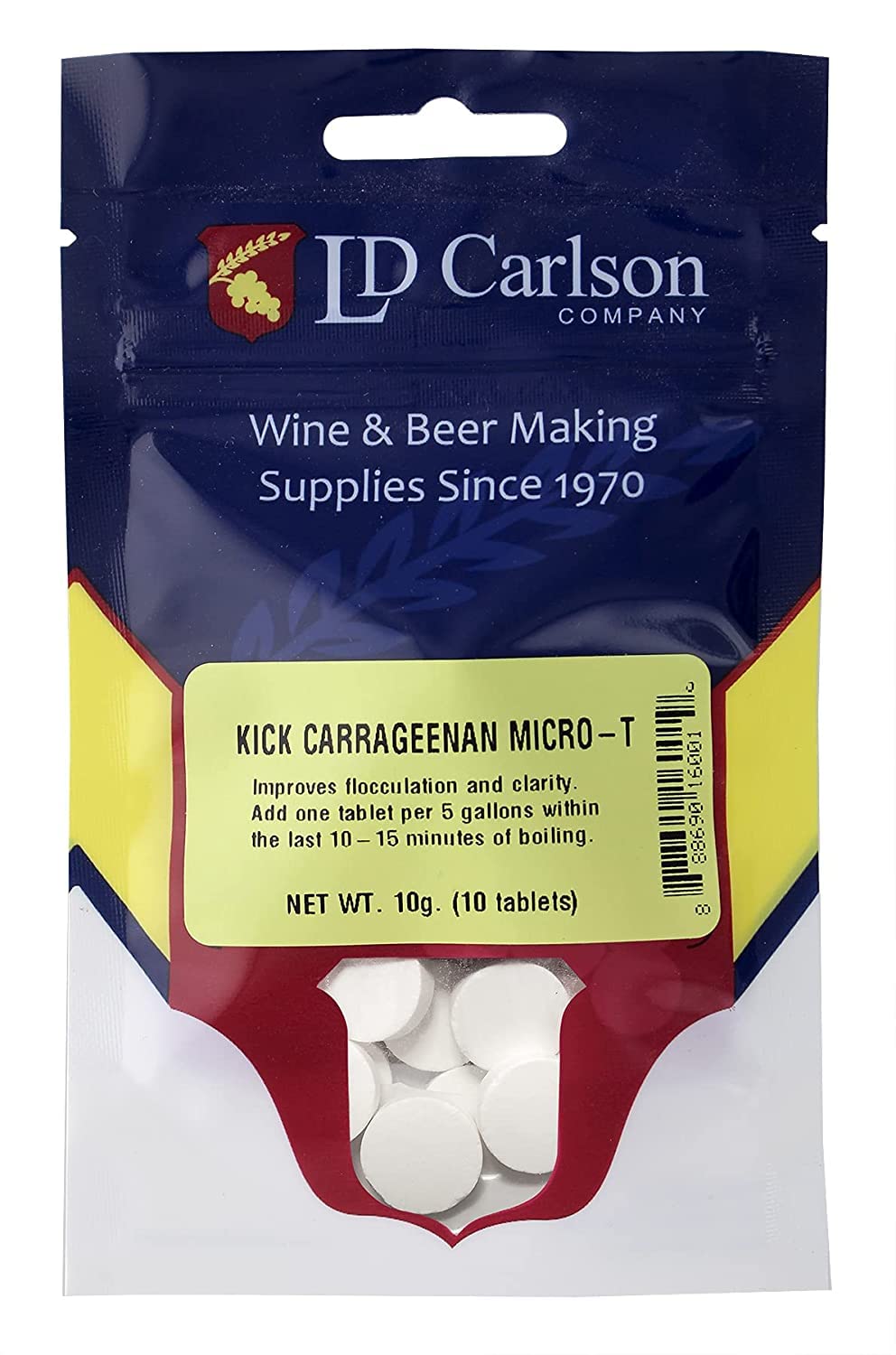 KICK TABS Kick Carrageenan Micro-T (10 Tablets) LDC Factory Package Clarifier Tablets similar to Whirlfloc For Home Brewing Beer Making 6100B White
