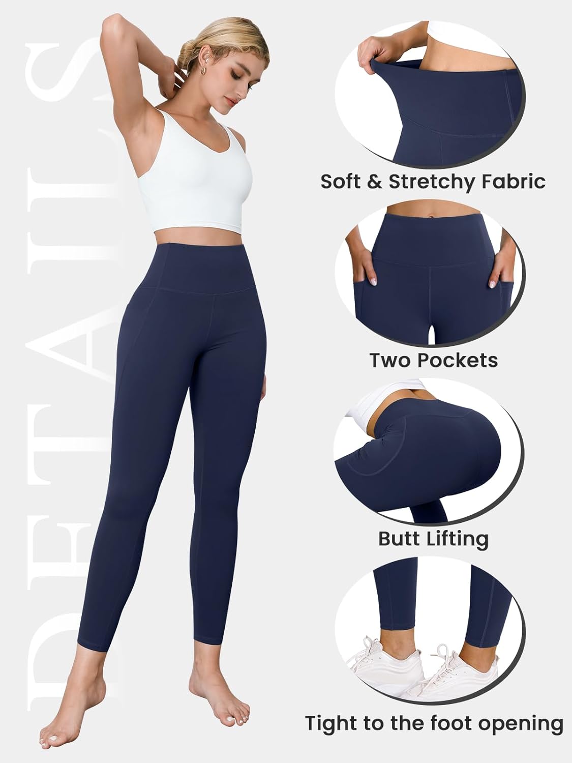 High Waisted Leggings for Women Workout Butt Lifting Yoga Pants with Pockets Tummy Control Yoga Leggings(Navy Blue L) - Image 5