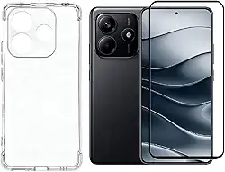 Capa Capinha Anti Impacto Choque + Película de Vidro 3d, silicone transparente clear com bordas reforçadas e flexível com efeito cristal Compátivel com Xiaomi Redmi Note 14