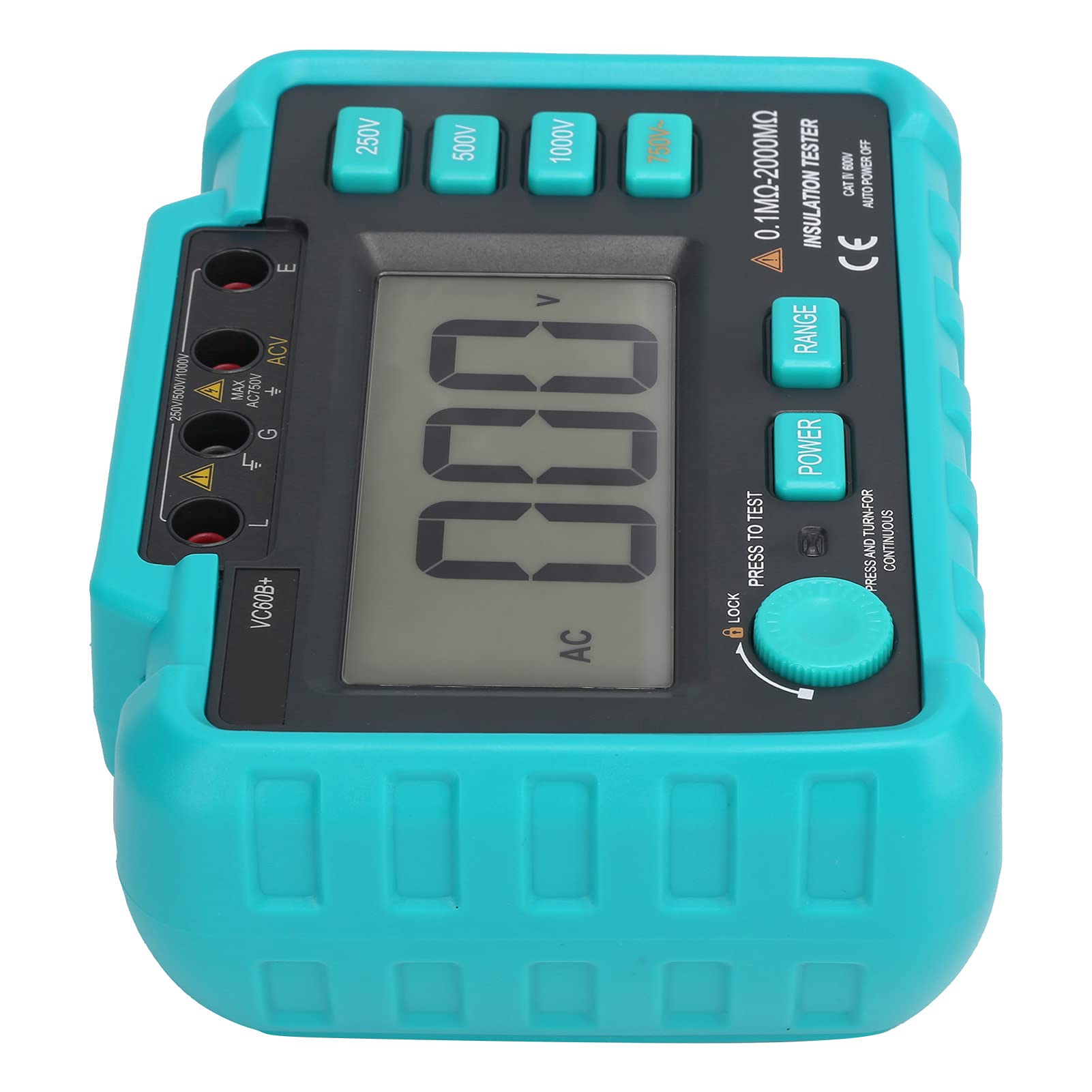 ViaGasaFamido Probador de Resistencia de Aislamiento Digital VC60B+, Multímetro LCD de 250/500/1000 V con Pantalla Retroiluminada y Bloqueo de Prueba para Pruebas de Equipos de Cables de Motor