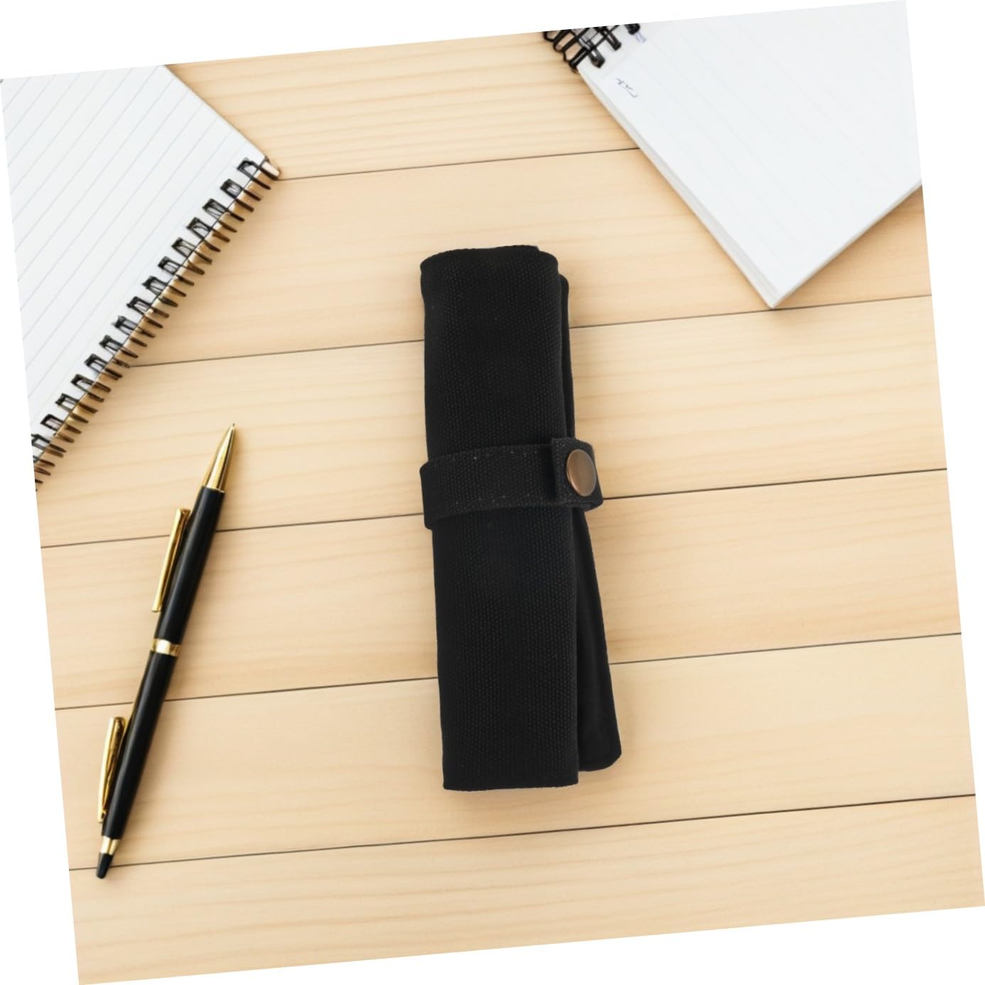 DOITOOL Portamatite a rotolo da 2 pezzi - Astuccio in tela con 5 scomparti e bottone automatico - Portapenne pieghevole nero per scuola, ufficio, penna ad acquerello, diario, cancelleria