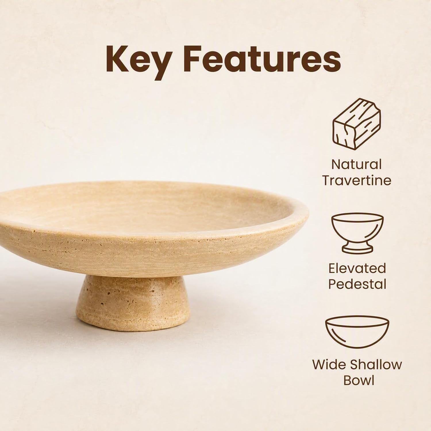 11.8" Natural Travertine Fruit Bowl,Stone Decorative Bowl,Beige
