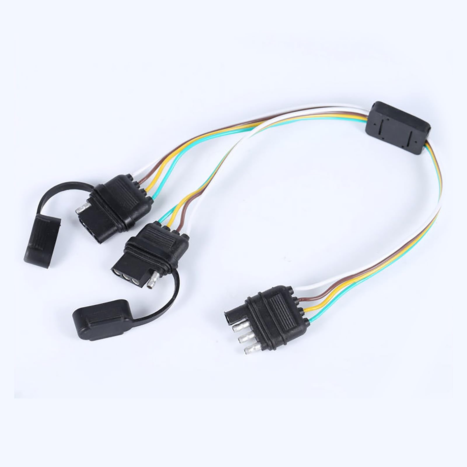 GKmow1 PC Car 4 Way Y-Type Splitter, 4 Core Cable Harness Terminal Wire, One-to-Two Car Plug Wire Adapter, Universal Power Cable Accessories for Most Cars LED Tailgate Light Bar (Black)