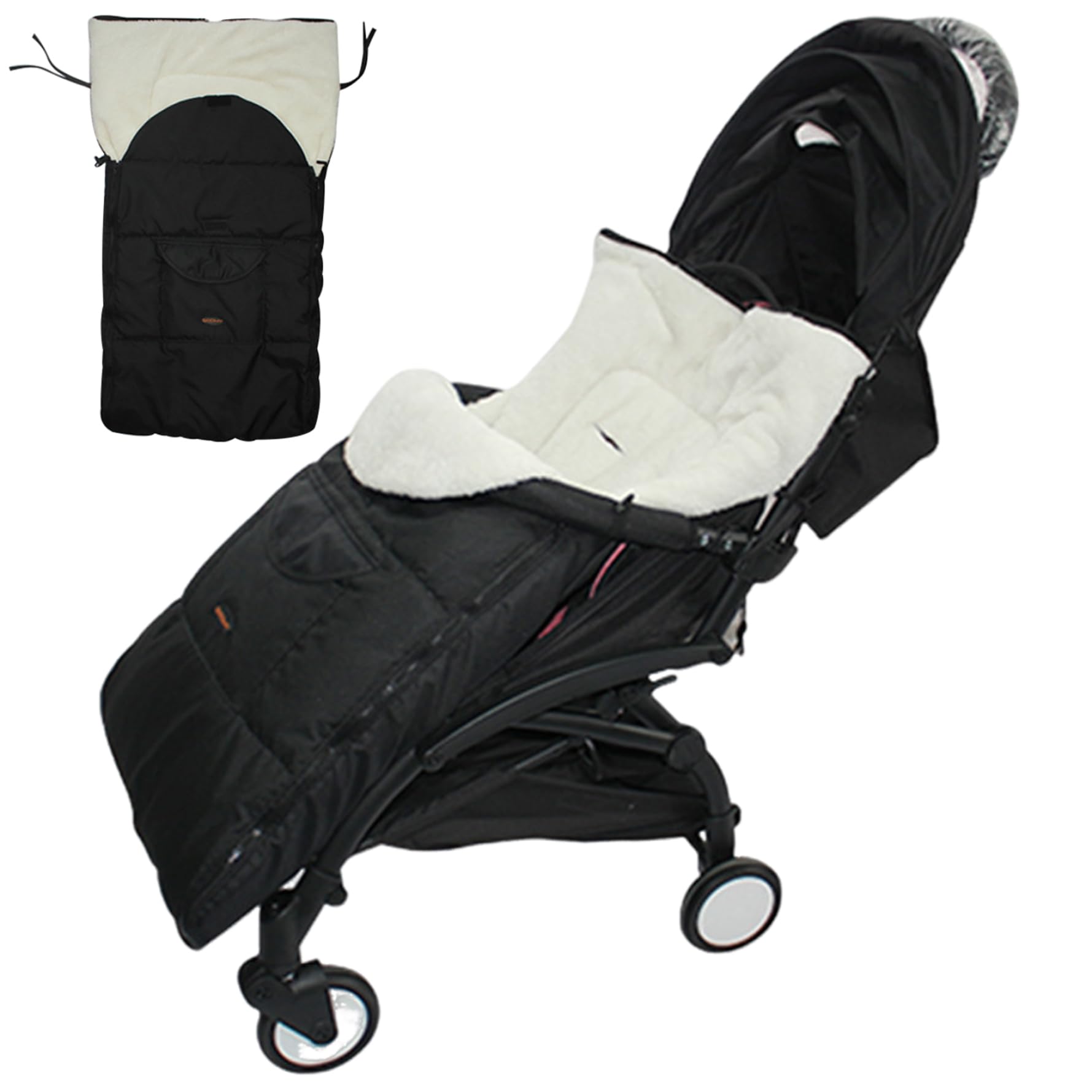 Stroller Bunting Bag, Universal Thick Warm Stroller Footmuff with Plush Lining, Cozy Stroller Sleeping Bag, Zipper Stroller Cover for Winter, Most Strollers, Prams (Black)
