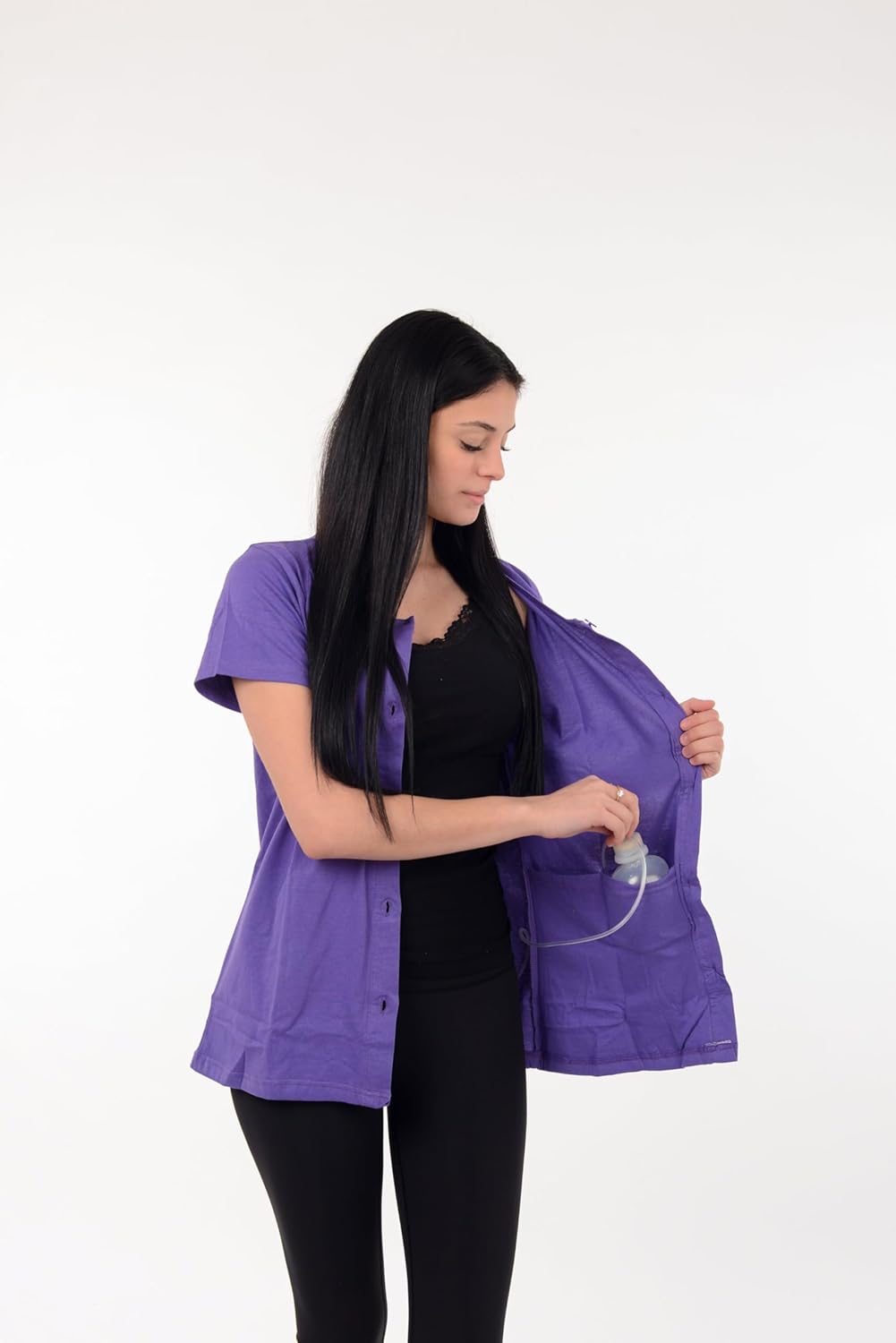 USBD Post Mastectomy Shirt with Drain Pockets Crew Neck Post Op Button Down Recovery Tops - Image 8