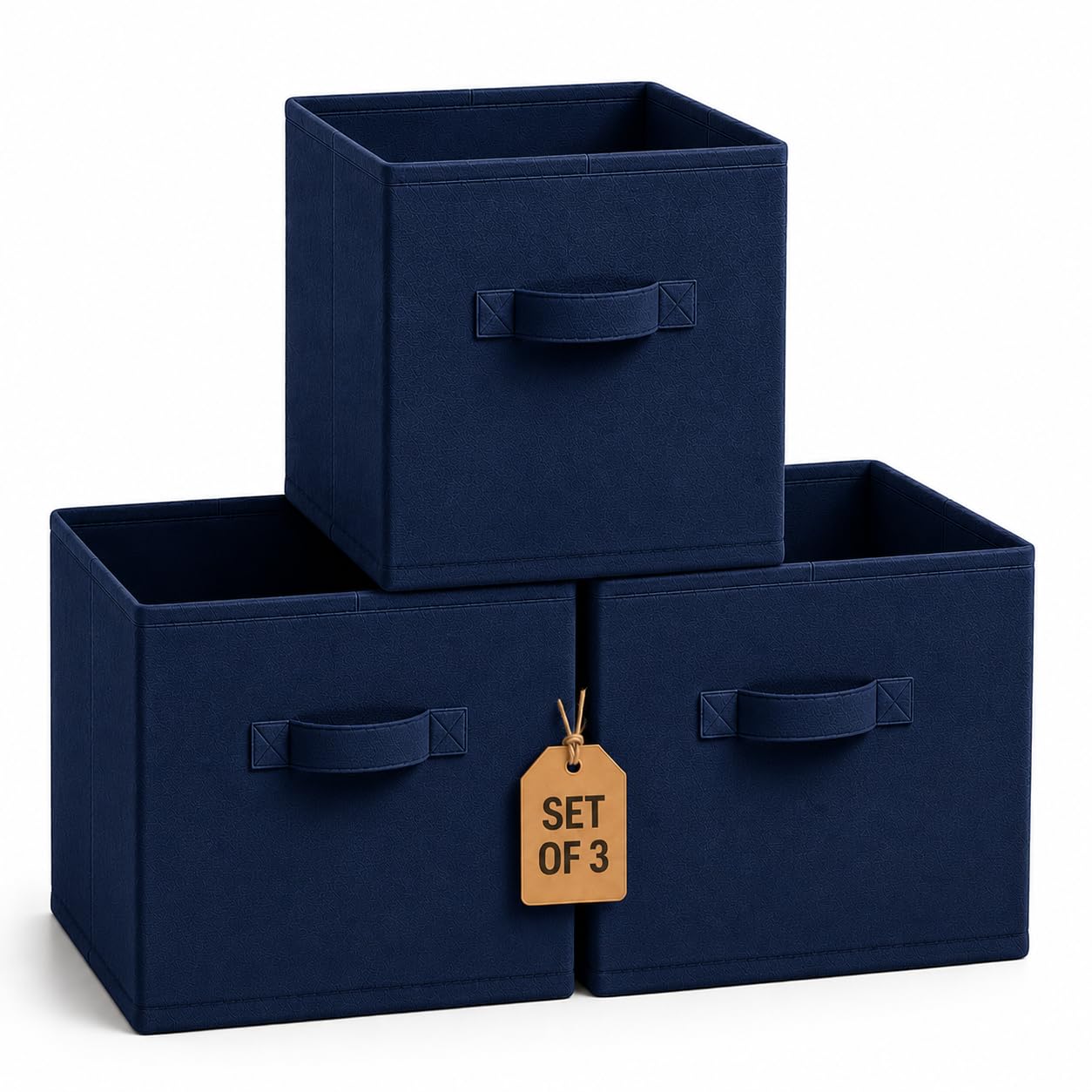 A406 3 x Storage Cube Boxes, Foldable Fabric Storage Boxes with Handles Cube Storage Organiser Baskets for Kallax Shelving Units Toy Clothes Book Storage Bedroom Living Room Office (Blue, 35x35x35cm)