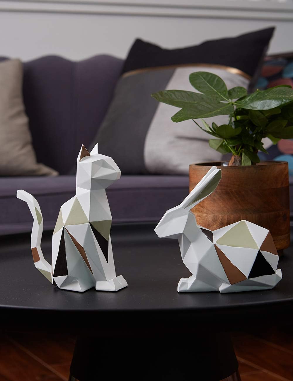 HAUCOZE Rabbit Statue Modern Animal Sculpture Home Decor Geometric Art for Living Room Office Desktop Gift 6.1 Inch