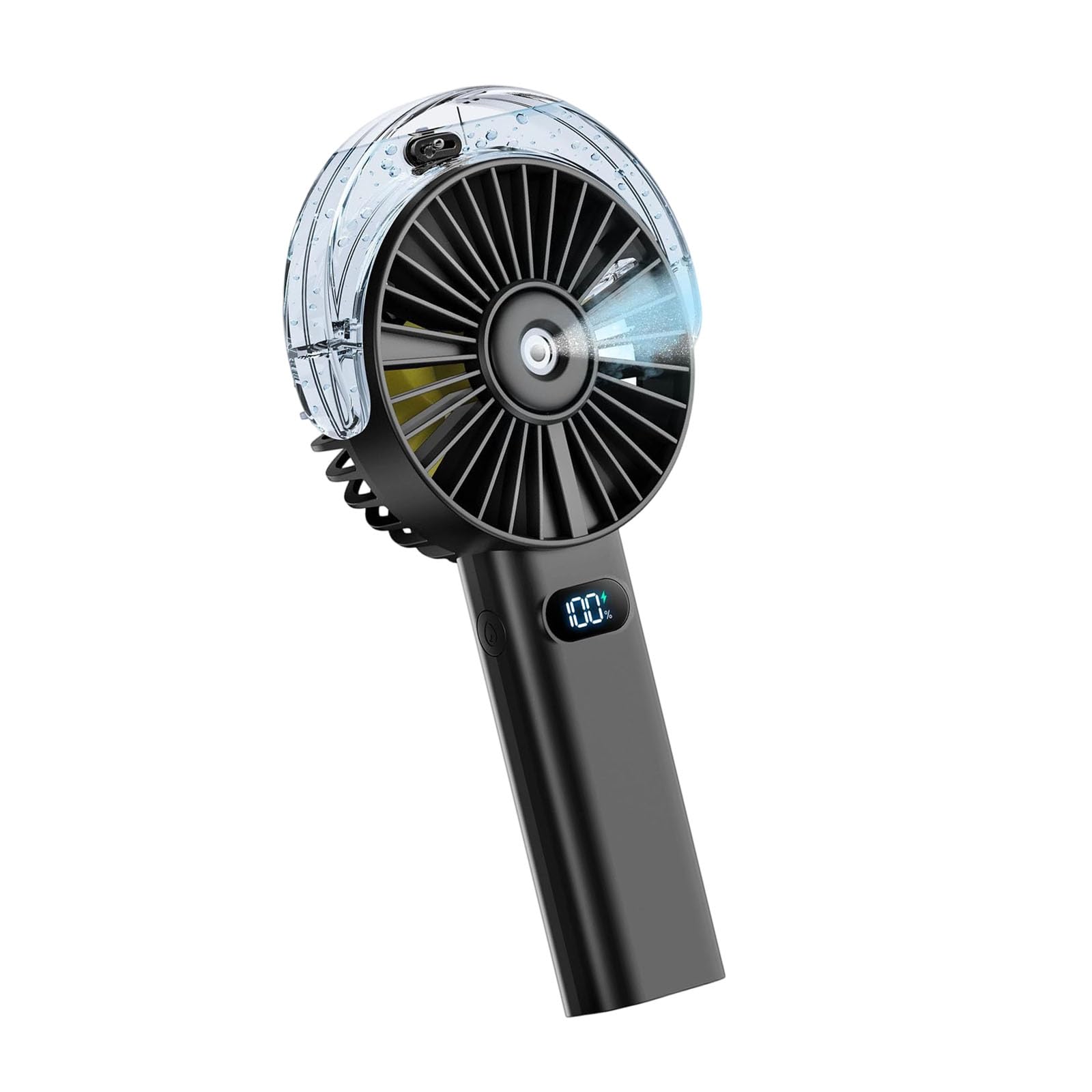 Uqezagpa Black Rechargeable Handheld Fan With Cooling Mist, 4000Mah Desk Fan With Digital Display For Work Travel Outdoors Daily Travel Work Desk Cooling Warm Weather Portable