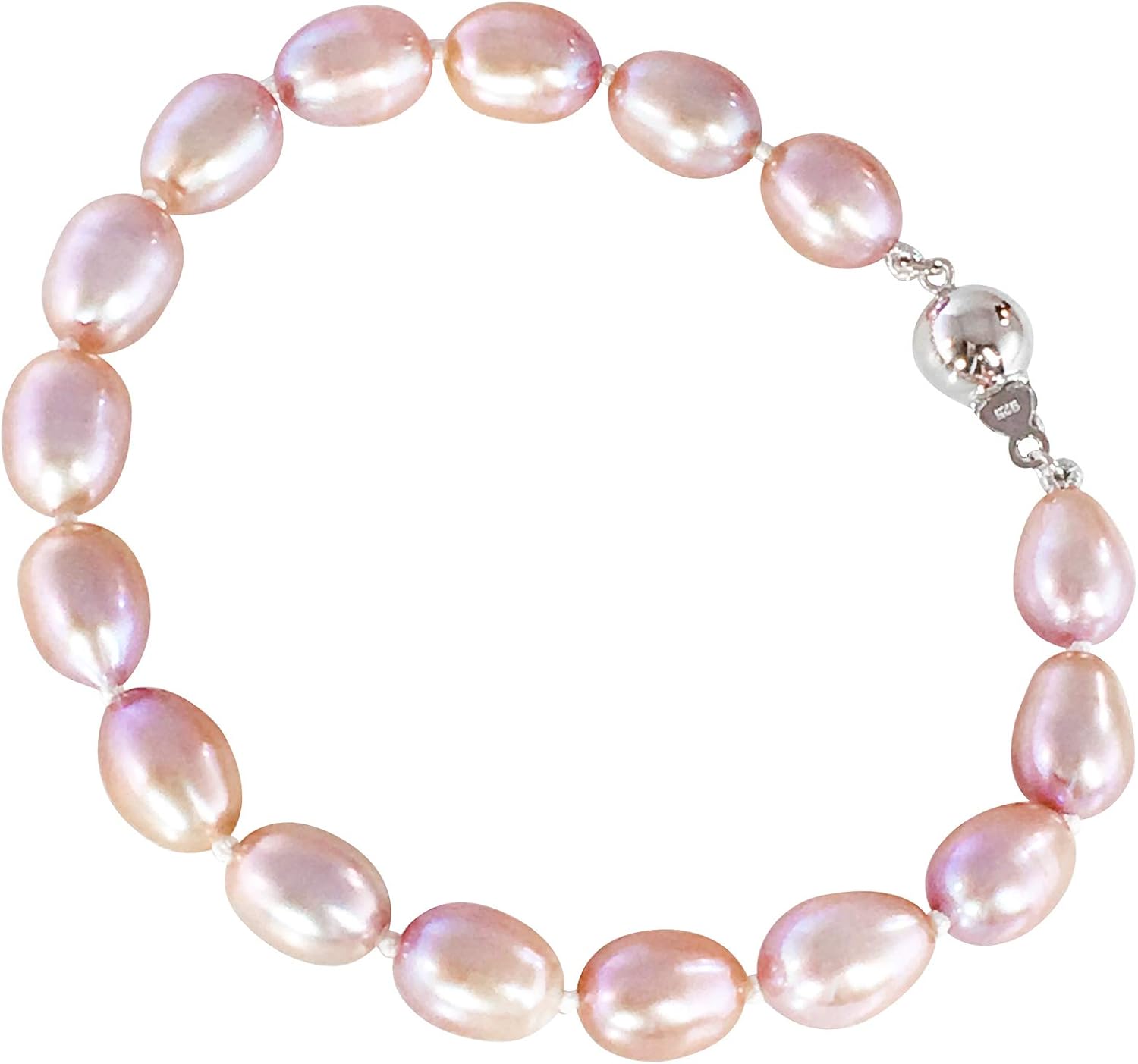 HinsonGayle AAA 8-8.5mm Oval Freshwater Cultured Pearl Bracelet 7.5 inch-Sterling Silver