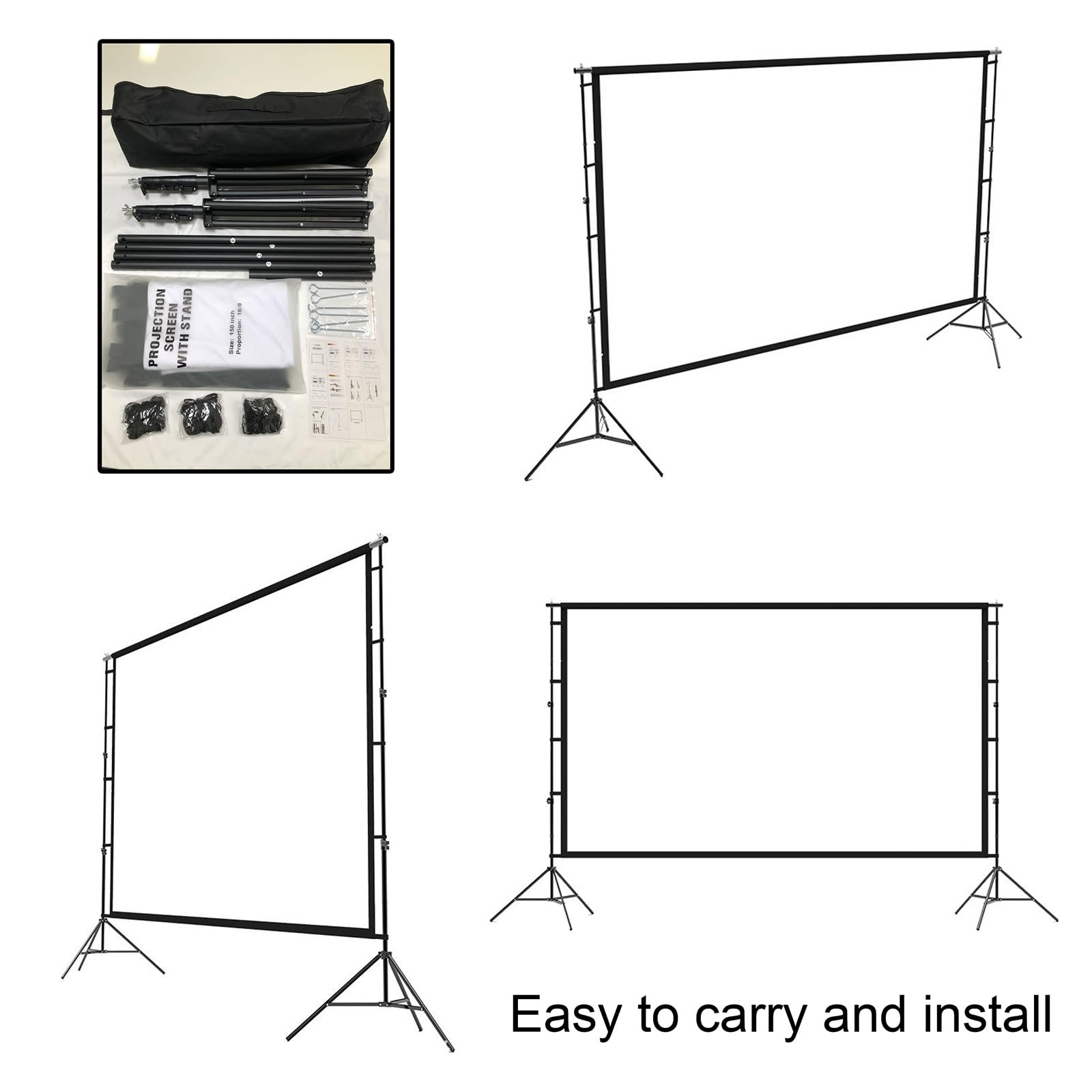 Portatile Schermo Proiettore con Treppiede 84-180 Pollici, 16:9 HD Telo Proiettore con Borsa per Interni ed Esterni, Home Cinema, Giardino(150inch(16:9))