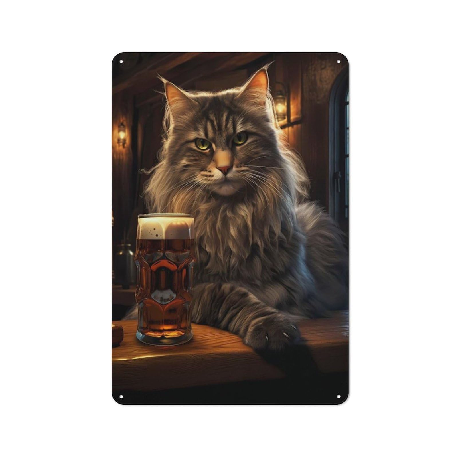 Junmoney Fat Cat Beer Pub Bar Drink Rustic Tin Wall Plaque 30X20cm Featuring For Pub Or Café, A Decorative Christmas Gift For Café Interior Fans