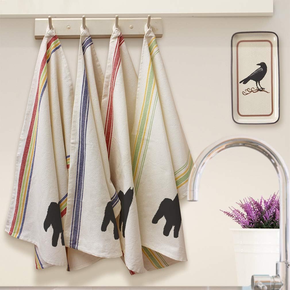 Custom Decor Kitchen Towels Bouvier Des Flandres Silhouette Pets Dogs Cleaning Supplies Dish Towels Multi Stripe Design Only