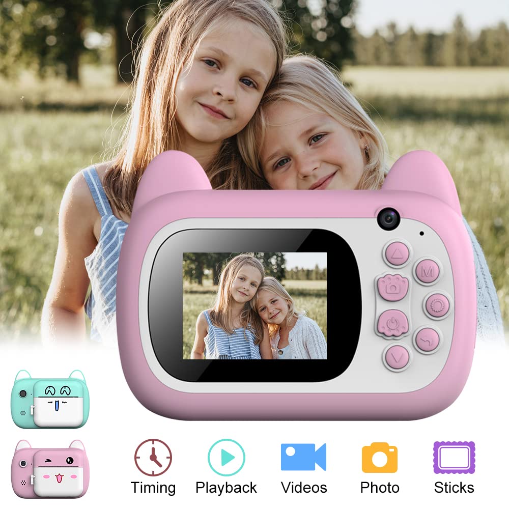 Aparat Cyfrowy, Aparat dla dzieci natychmiastowy wydruk kamery cyfrowe aparaty filmowe dla dzieci śliczna drukarka fotograficzna Mini wideorejestrator prezent urodzinowy(No TF Card)