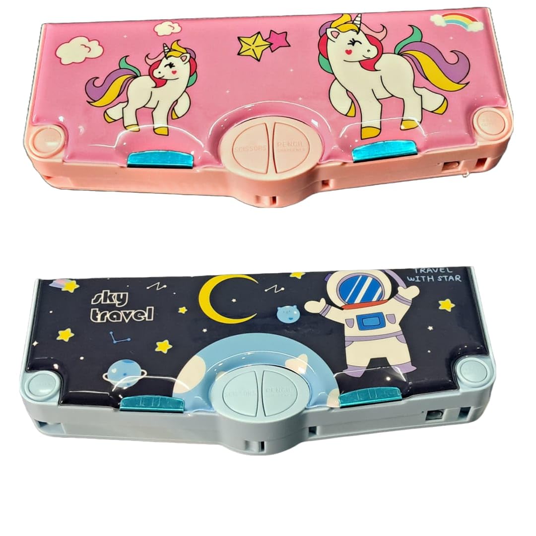 FETE PROPZ Plastic Space Blue And Unicorn Pink Pencil Box For Children With Stationeries | Cello Tape, Paper Scissor, Sharpener, Scale And Eraser For Kids (Unicorn+Space), Multicolor (B0CR49KZT6) Amazon Price History, Amazon Price Tracker
