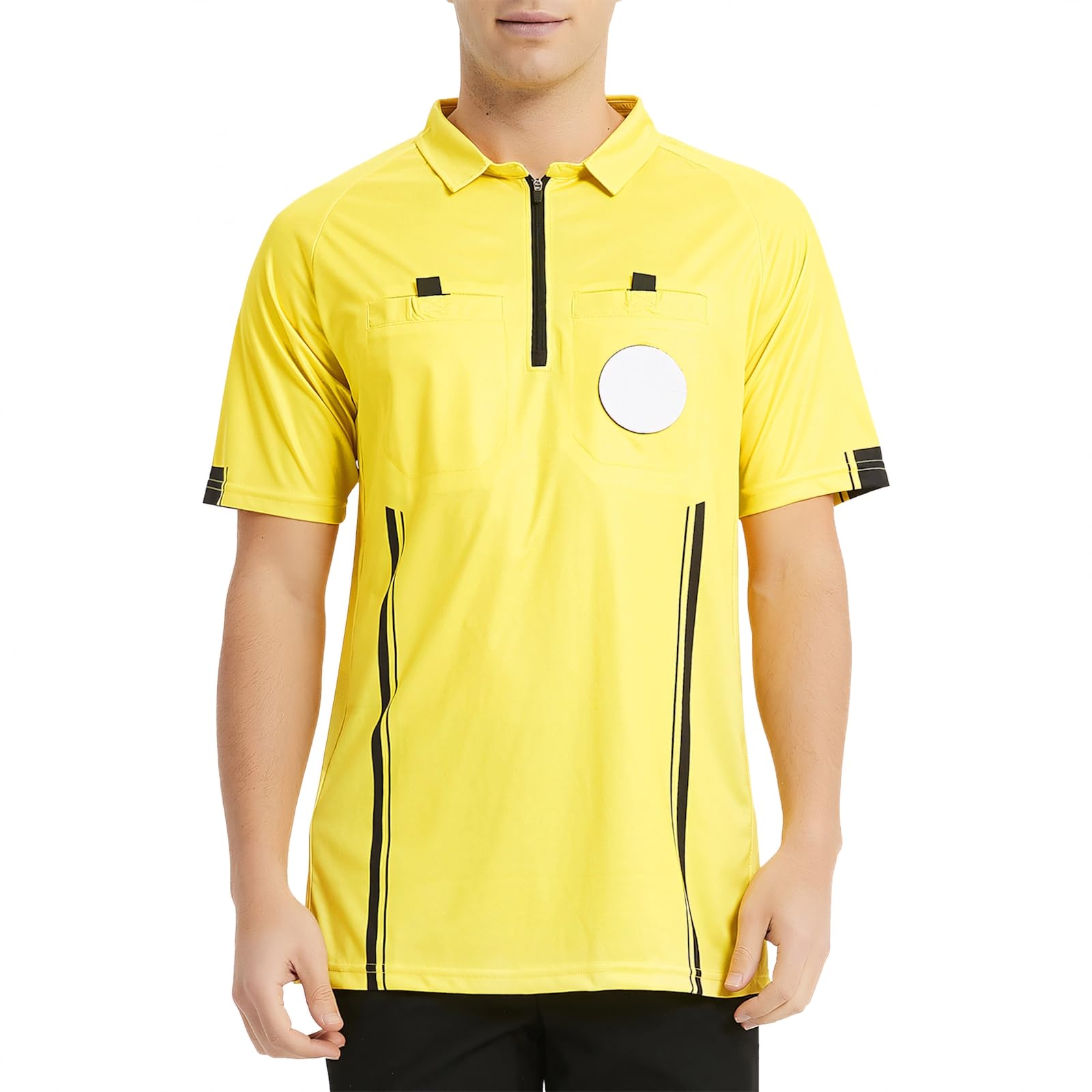 TopTie Camiseta Manga Corta Camisetas árbitro Disfraz Deporte Ropa Camisetas fútbol Polo T-Shirts con Dos bosillos Cremallera 1/4