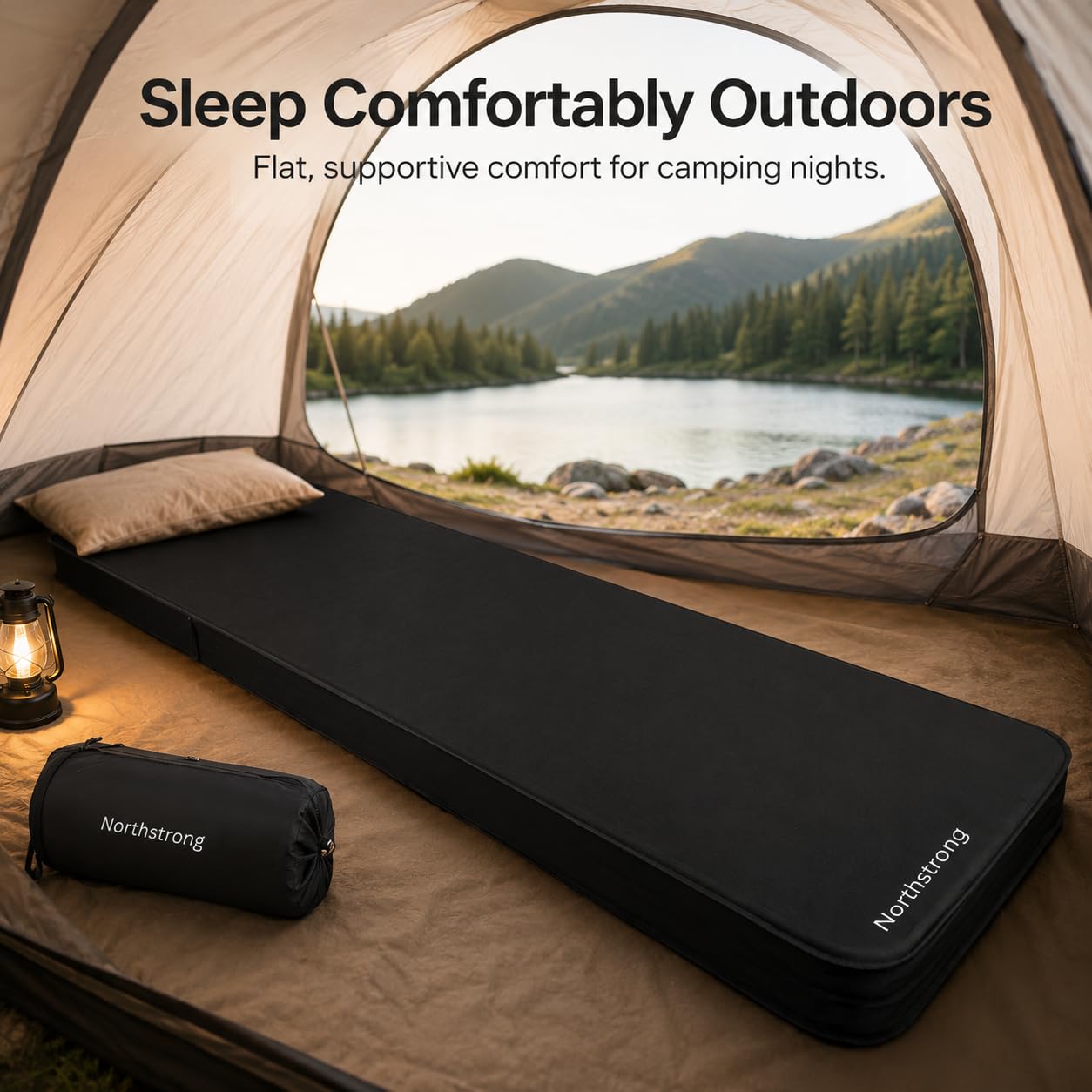 Esterilla Autoinflable – Aislante con Bolsa de Transporte – De Northstrong | 200 x 75 x 10 cm – Extra Larga, Ancha y Gruesa – R-Value 9.5 – Colchoneta Hinchable para Camping, Tienda y Outdoor – Negro