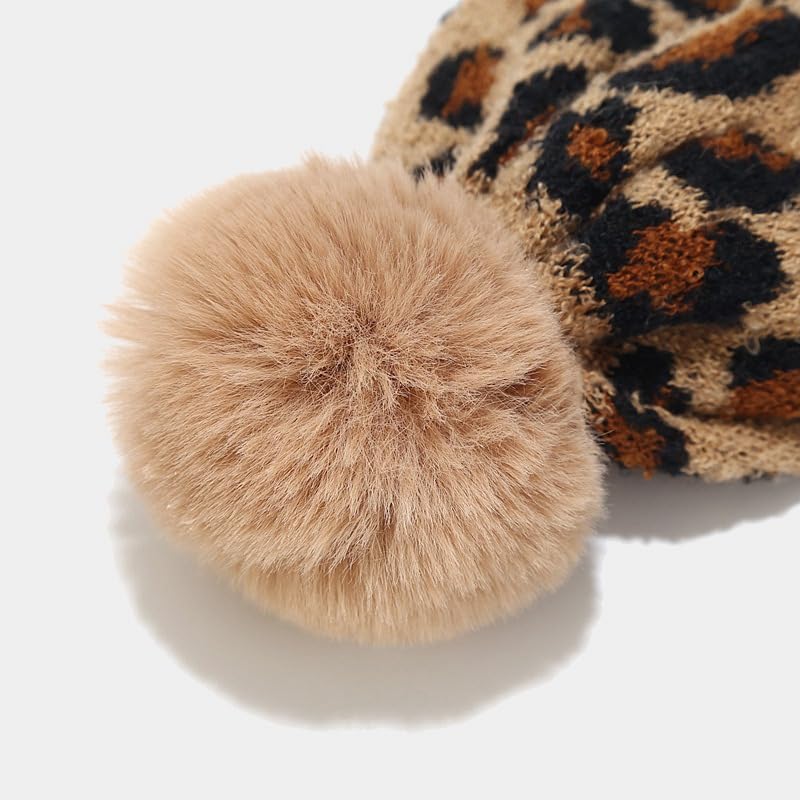 3 PCS Leopard Print Hat Scarf Glove Set Cheetah Print Knitted Beanie Touch Screen Gloves Winter Warm Gift Set4