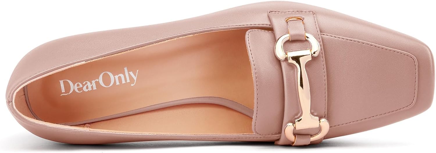 DearOnly Heeled Loafers for Women Square Toe Chunky Block Mid Heel Pumps Slip-on Metal Chain Work Office Dress Shoes 2.8 Inches Heels - Image 6