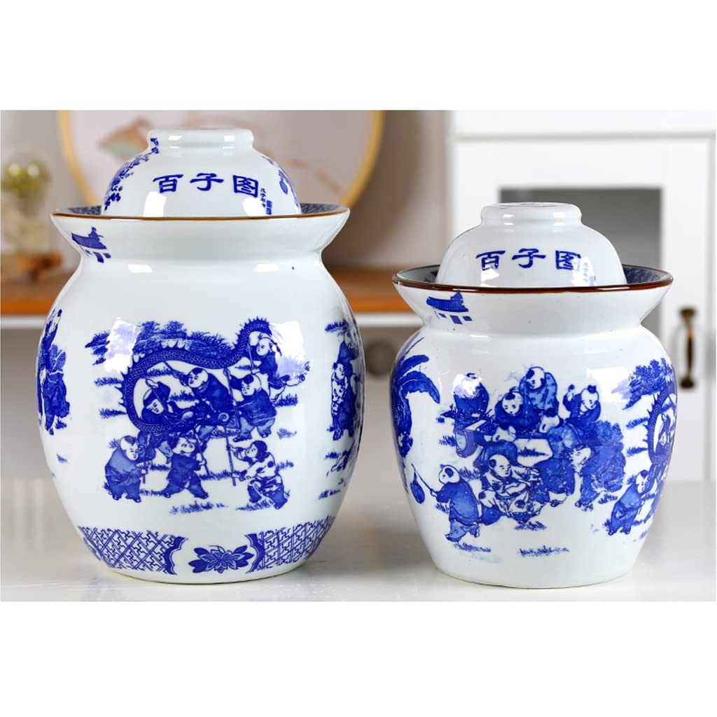 Tradycyjny chiński ceramiczny garnek do fermentacji, słoik do kiszenia z pokrywką z uszczelką wodną, duży niebieski i biały ceramiczny słoik do kiszenia, pojemniki do przechowywania kimchi 7 kg