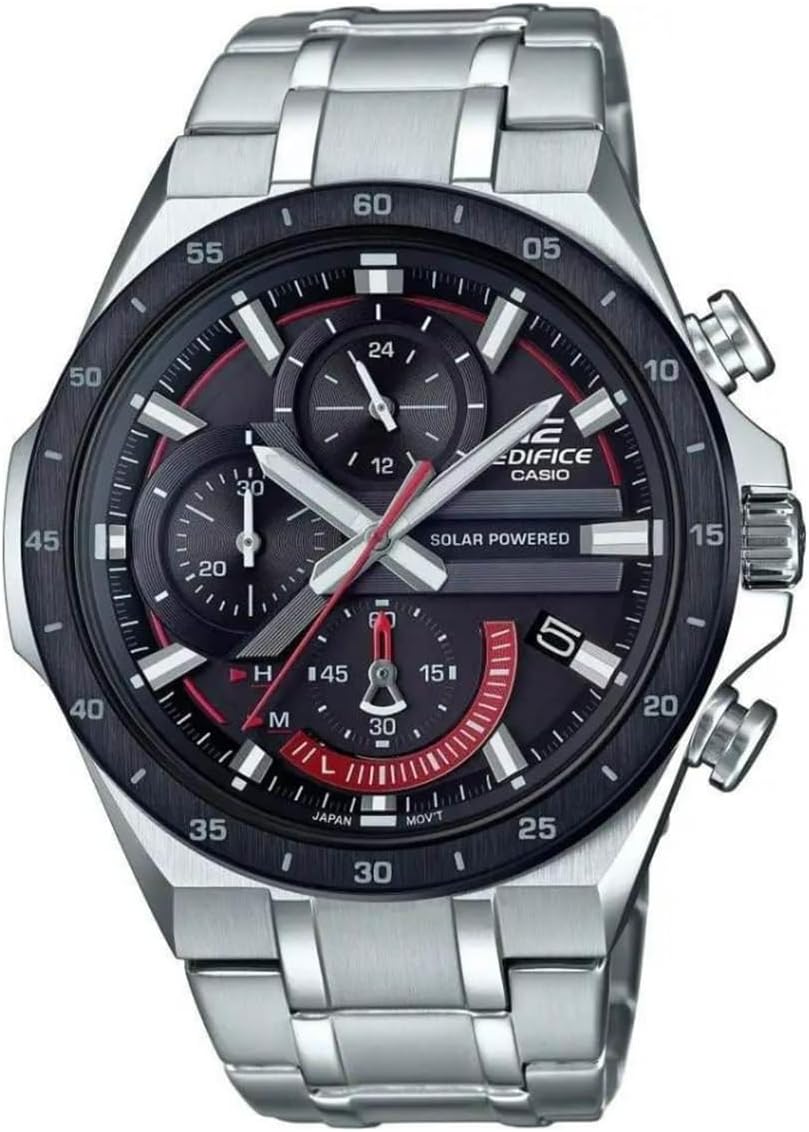 Casio Edifice EQS-920DB-1AVUDF Black Analog Dial Silver Stainless Steel Band Men's Watch Solar Powered Chronograph EX487