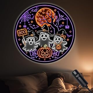 FLFGIDD Portable Projector Lamp USB Powered Halloween Ghost Pumpkin Spider Web Bat Moon Boo Sign Decorative Projection Display for Party Decorations