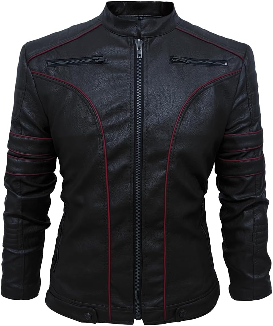 Apocrypha Mens Faux Leather Biker Coat Leather Motorcycle Jacke Bomber Jacket