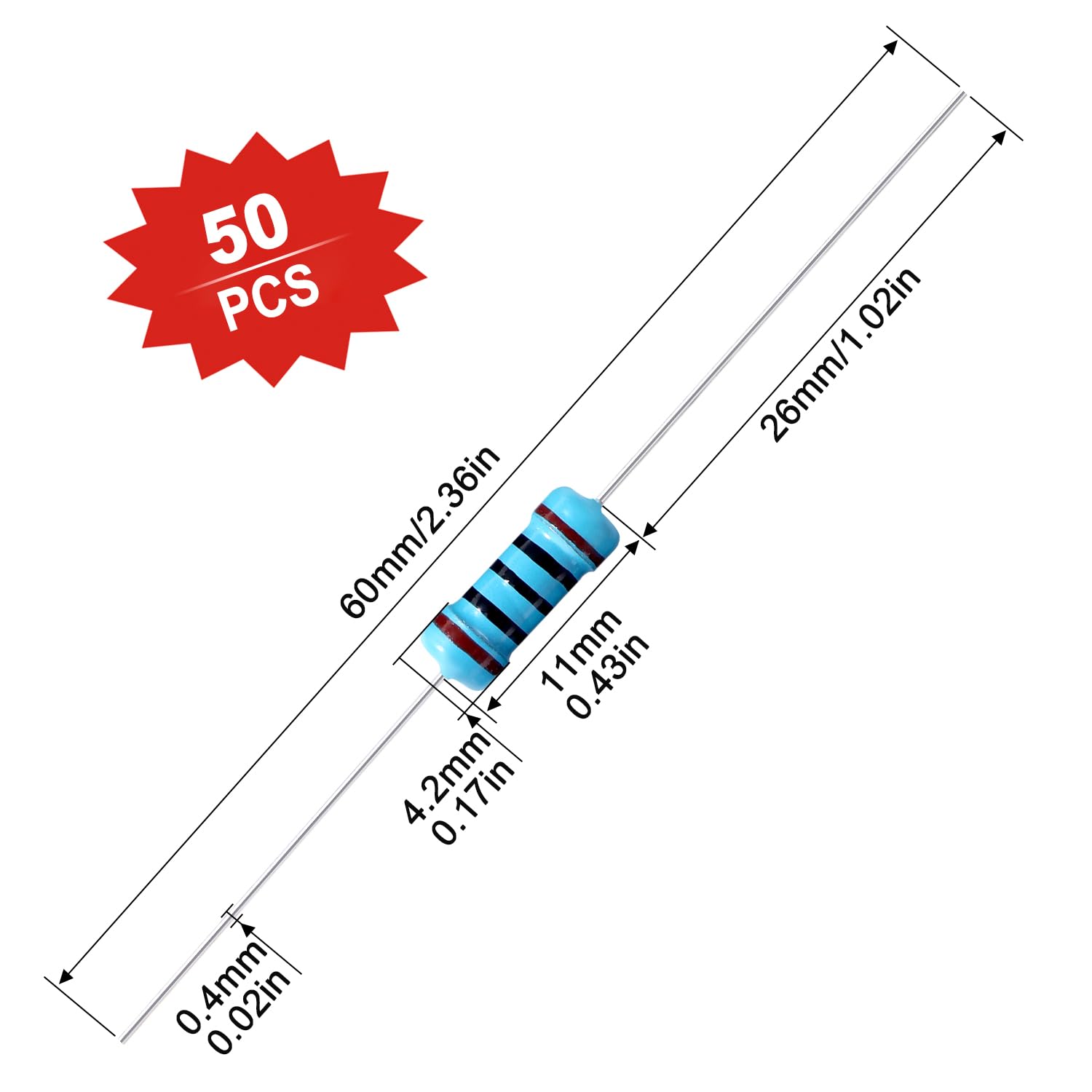 50 Pezzi 1W 100Ω Resistori Fissi a Film Metallico 1% Tolleranza per DIY