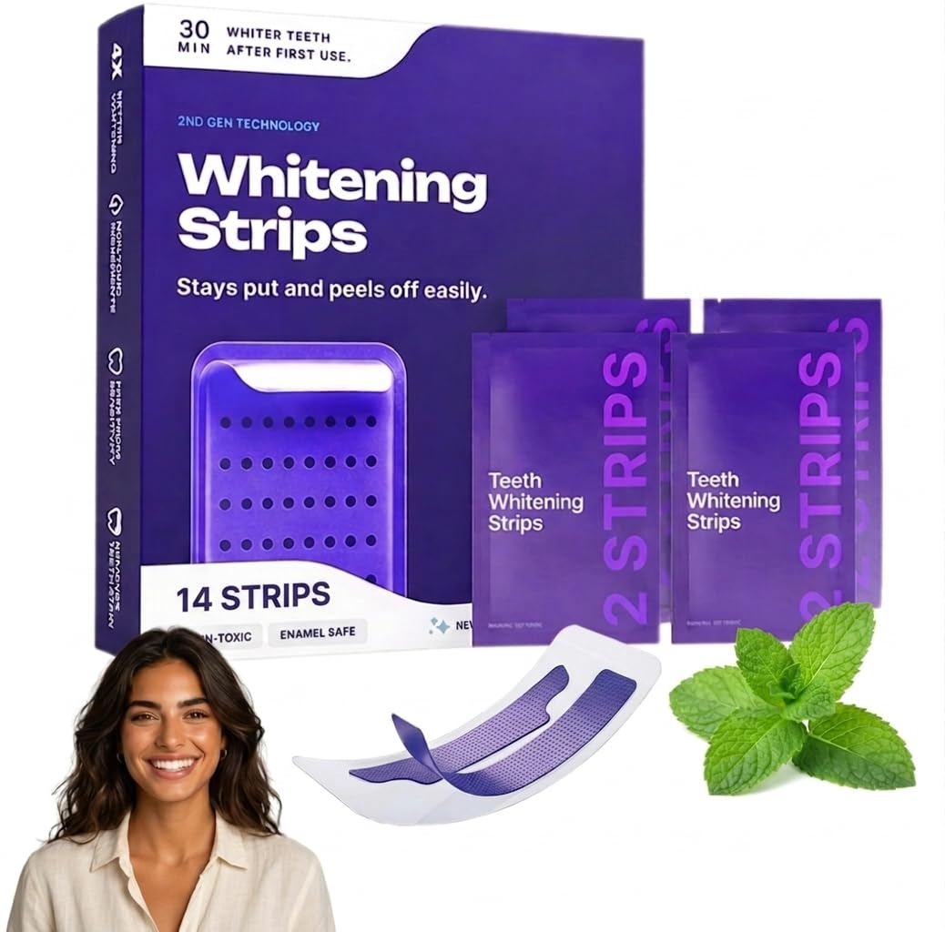 Strisce Sbiancanti Denti Viola - Risultati in 7 Giorni - Sbiancante Denti Whitening Strips Senza Perossido per Denti Sensibili - Tecnologia viola correttiva del colore (14pz)